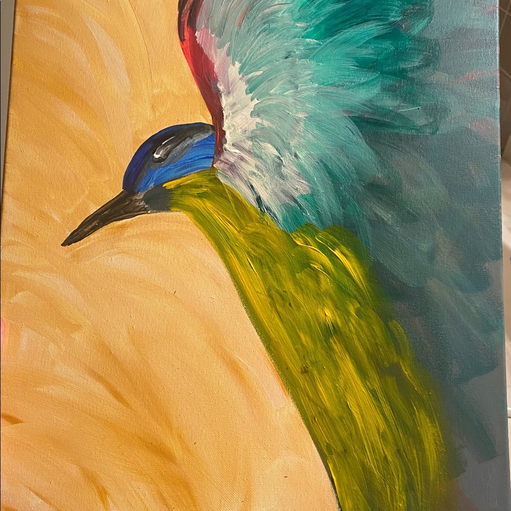 Canvas with acrylic paint. Painting of a bird